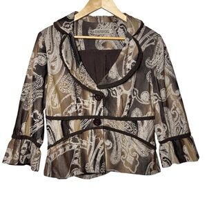 Vintage Canvasbacks Patchwork Blazer Jacket Womens 12 Brown Textured 3/4 Sleeve